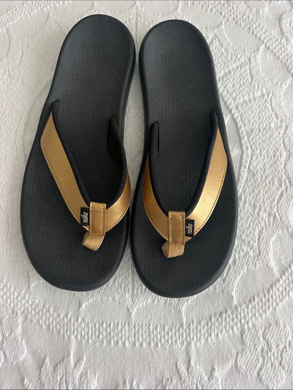 Nike Black Sandals with Metallic Gold Straps